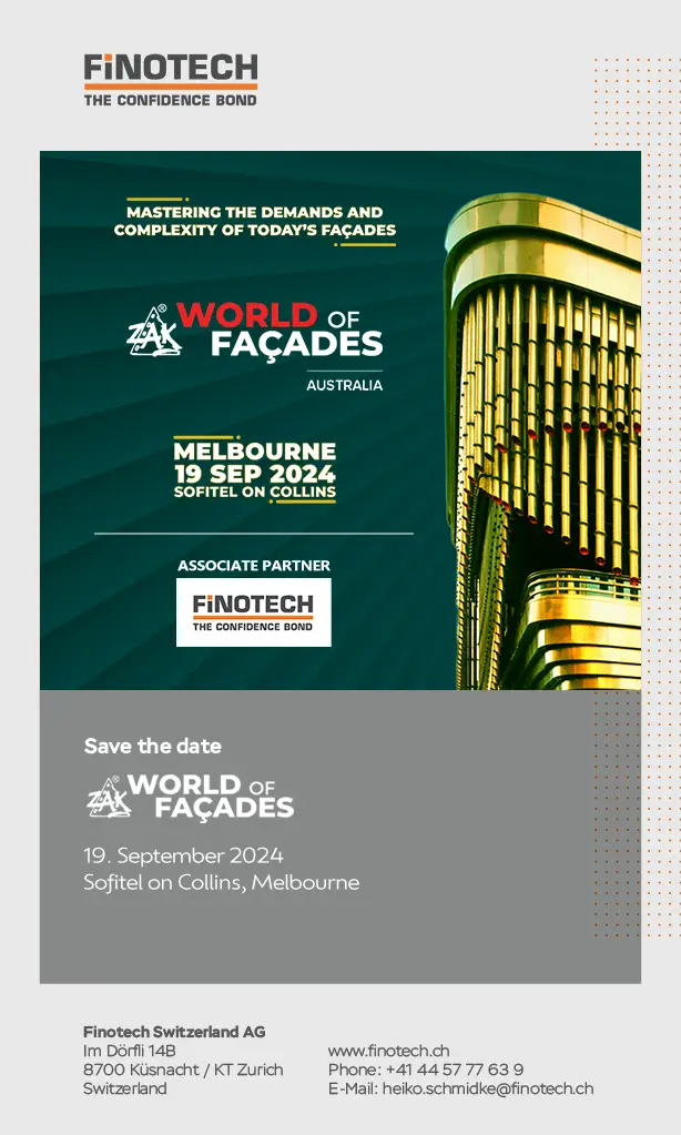 Save the date - Finotech Switzerland at World of Facades Australia 2024 - Sofitel on Collins, Melbourne