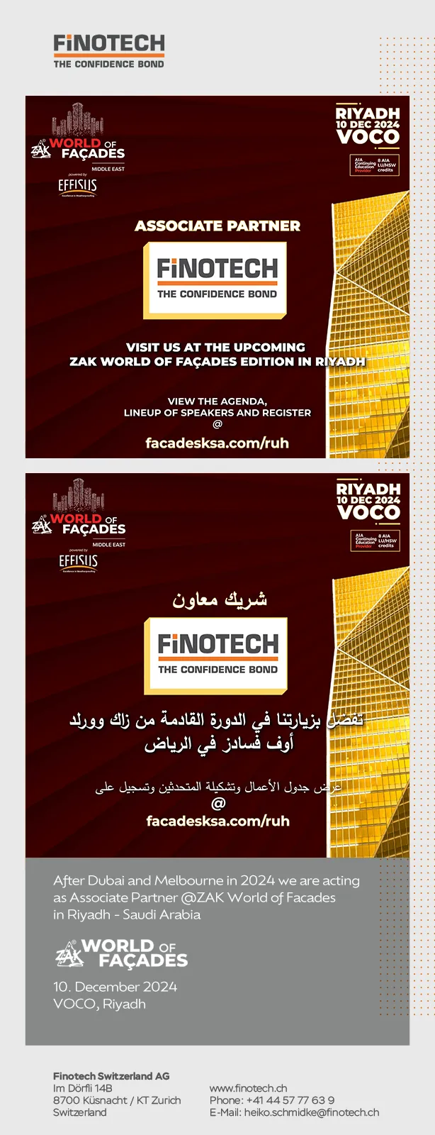 Finotech Switzerland at World of Facades Saudi Arabia 2024 - VOCO, Melbourne